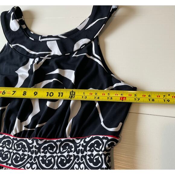 White House Black Market Dress Sz M Geometric Black White Red Sleeveless Stretch - Picture 5 of 7